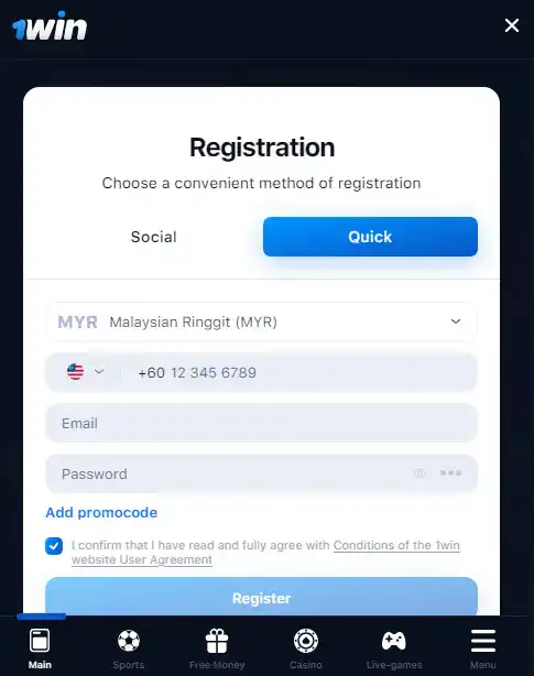 1win registration